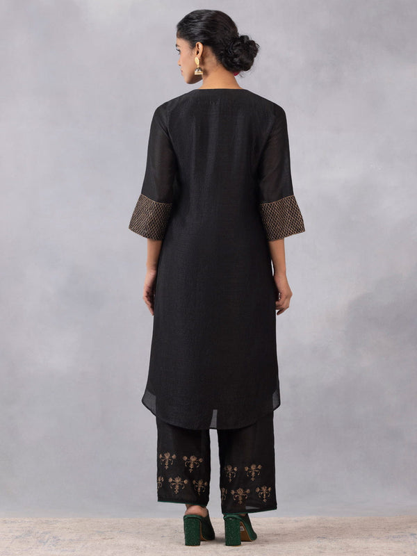 Black Gold Embroidery Straight Kurta Set with Dupatta from Shaye India , Kurta Set for women