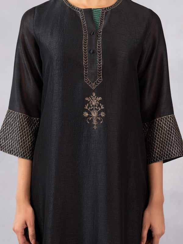 Black Gold Embroidery Straight Kurta Set with Dupatta from Shaye India , Kurta Set for women