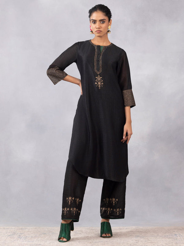 Black Gold Embroidery Straight Kurta Set with Dupatta from Shaye India , Kurta Set for women