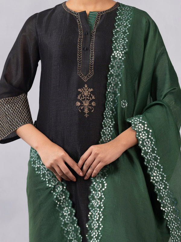 Black Gold Embroidery Straight Kurta Set with Dupatta from Shaye India , Kurta Set for women