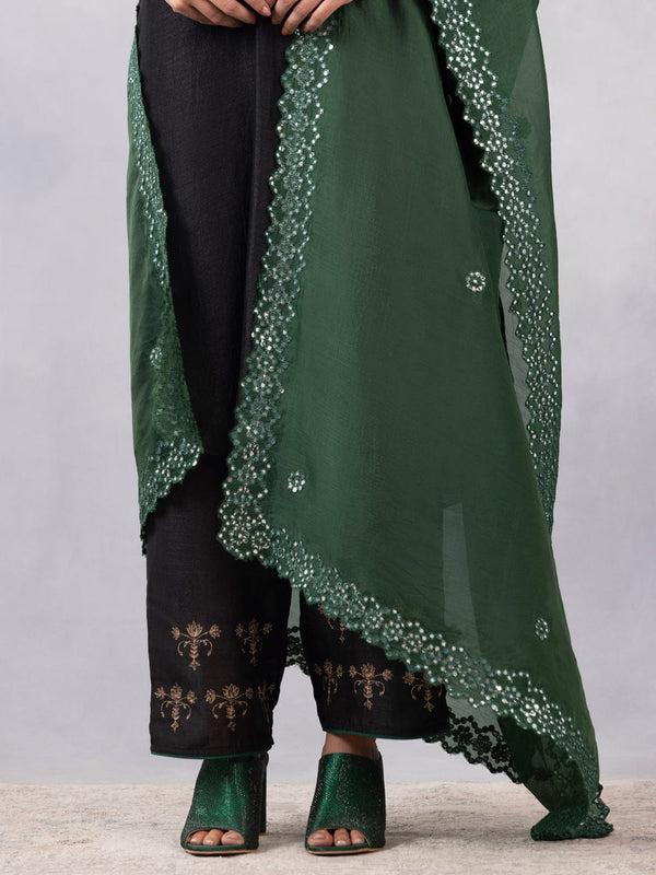 Black Gold Embroidery Straight Kurta Set with Dupatta from Shaye India , Kurta Set for women