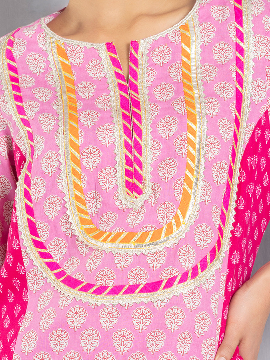 Pink Bagru Printed with Lace Gota Trim Kurta from Shaye , Kurta for women