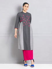 Black & Grey Magenta Embroidered Kurta from Shaye , Kurta for women