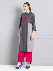 Black & Grey Magenta Embroidered Kurta from Shaye , Kurta for women