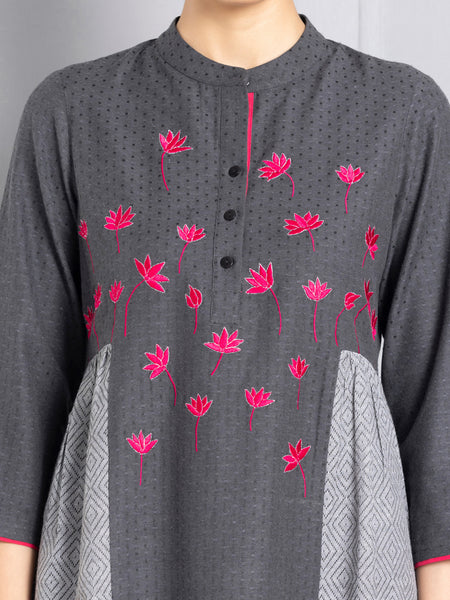 Black & Grey Magenta Embroidered Kurta from Shaye , Kurta for women