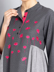 Black & Grey Magenta Embroidered Kurta from Shaye , Kurta for women