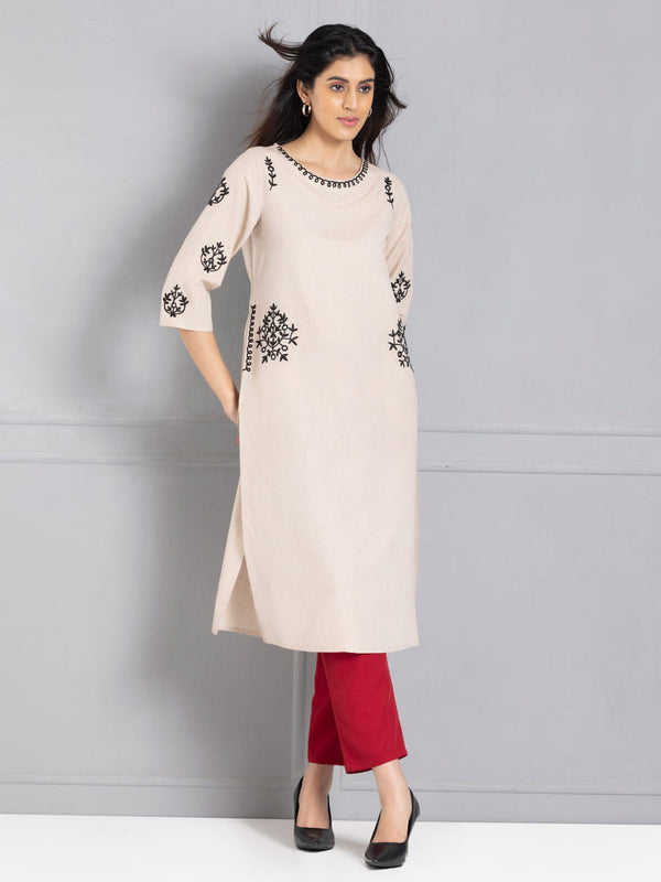 Beige Mirror Work Embroidered Kurta from Shaye , Kurta for women