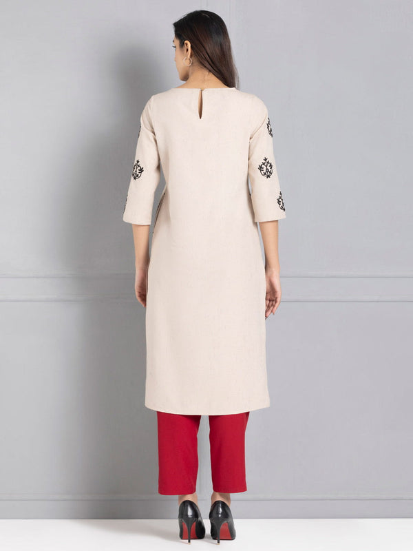 Beige Mirror Work Embroidered Kurta from Shaye , Kurta for women