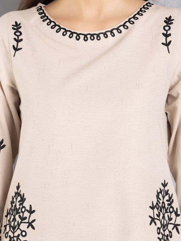 Beige Mirror Work Embroidered Kurta from Shaye , Kurta for women