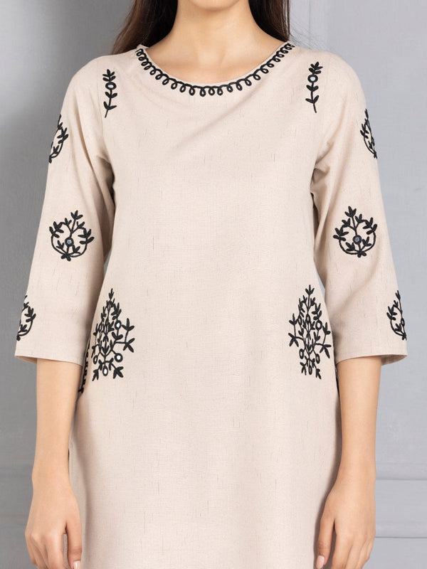 Beige Mirror Work Embroidered Kurta from Shaye , Kurta for women