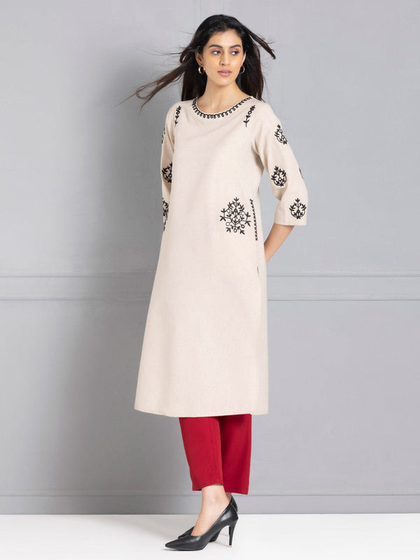 Beige Mirror Work Embroidered Kurta from Shaye , Kurta for women