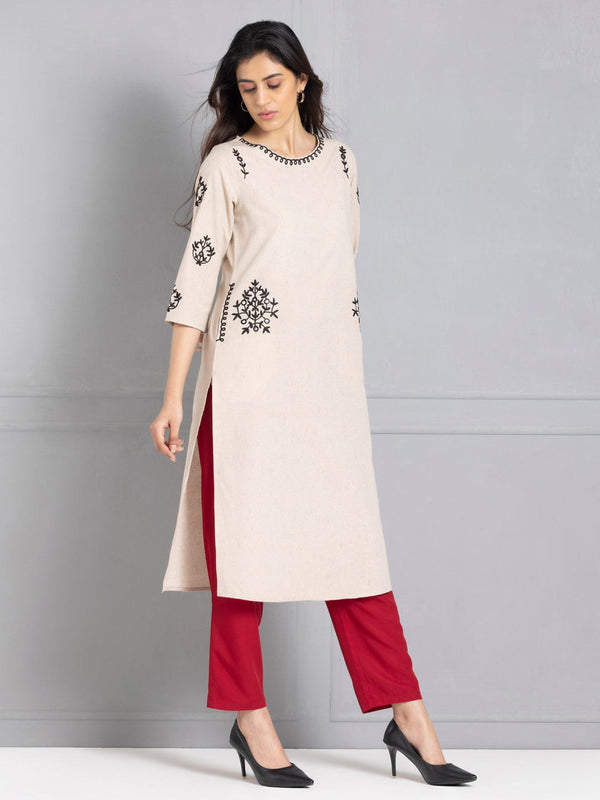 Beige Mirror Work Embroidered Kurta from Shaye , Kurta for women