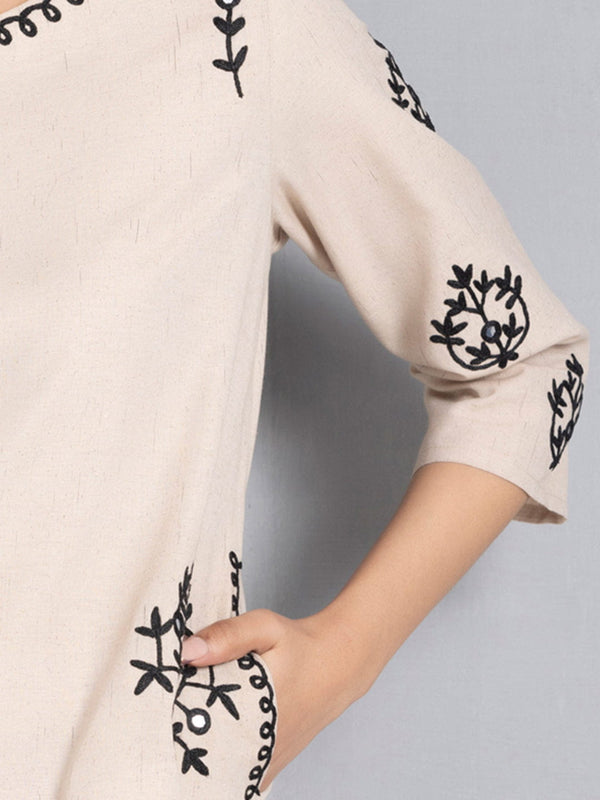 Beige Mirror Work Embroidered Kurta from Shaye , Kurta for women