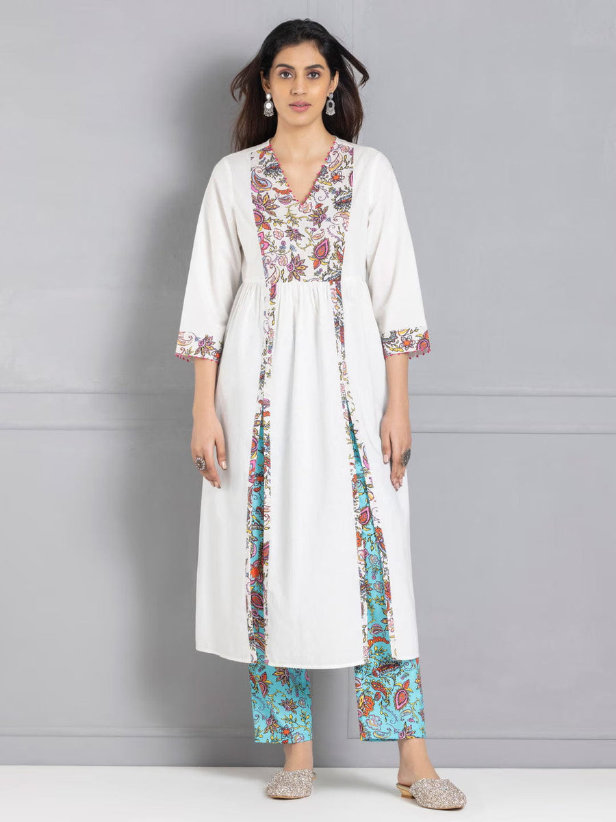 White Paisley Printed Kurta Set from Shaye , Kurta Set for women