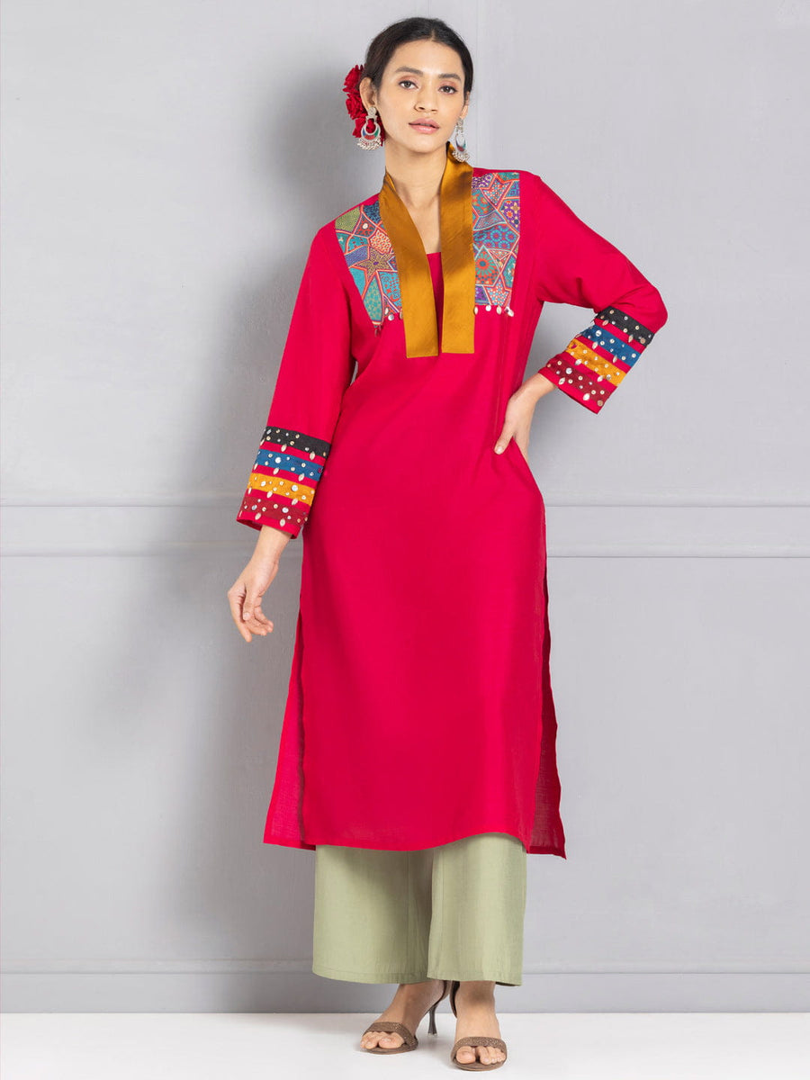 Pink Sequined and Mirror Work Embroidered Kurta from Shaye India , Kurta for women