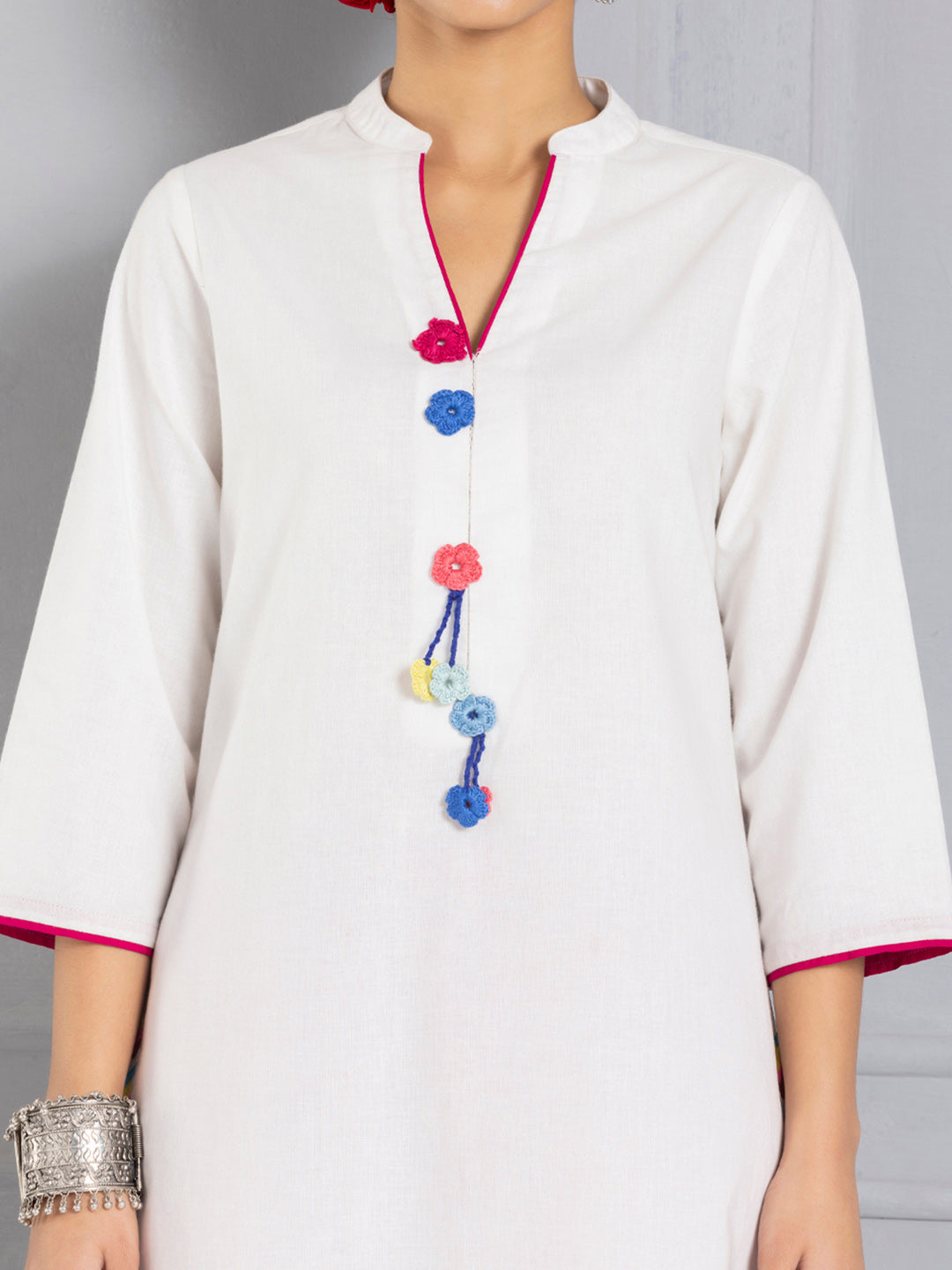 White Crochet Embroidered Cotton Straight Kurta from Shaye , Kurta Set for women