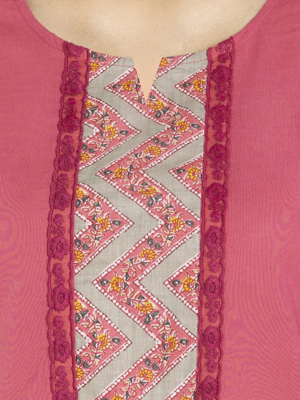 Coral Lace & Printed Trim Straight Kurta Set With Dupatta from Shaye , Kurta Set for women