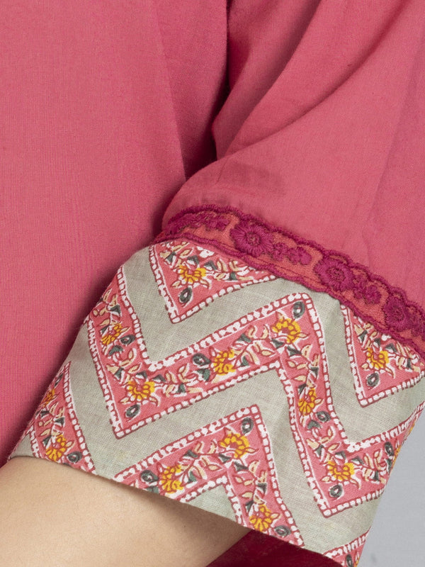 Coral Lace & Printed Trim Straight Kurta Set With Dupatta from Shaye , Kurta Set for women