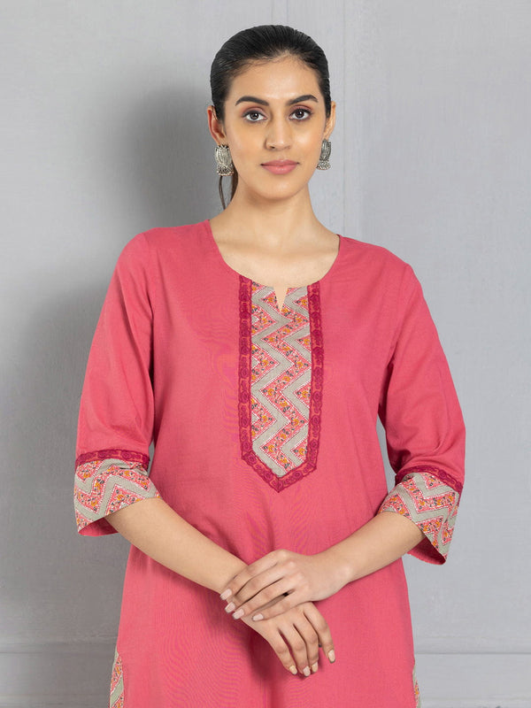 Coral Lace & Printed Trim Straight Kurta Set With Dupatta from Shaye , Kurta Set for women