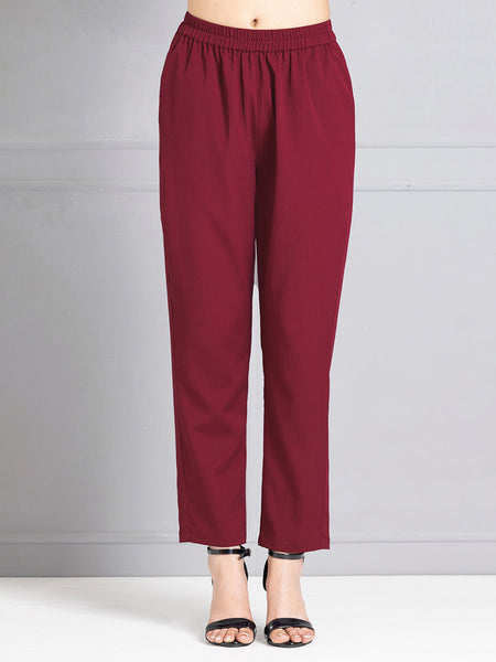 Burgundy Tapered Fit Trouser from Shaye India , Trouser for women