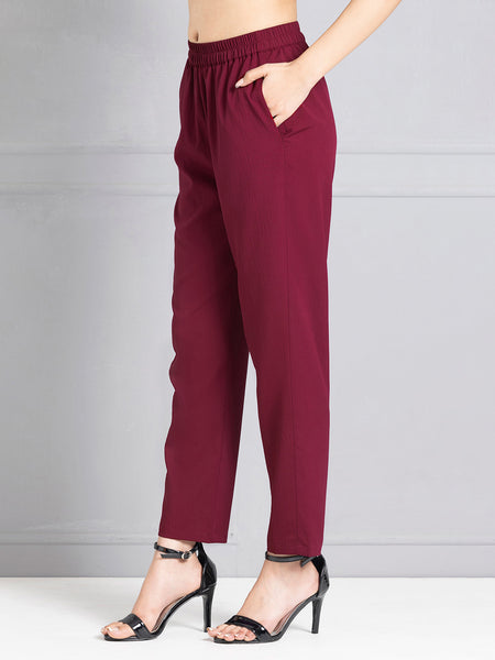 Burgundy Tapered Fit Trouser from Shaye India , Trouser for women