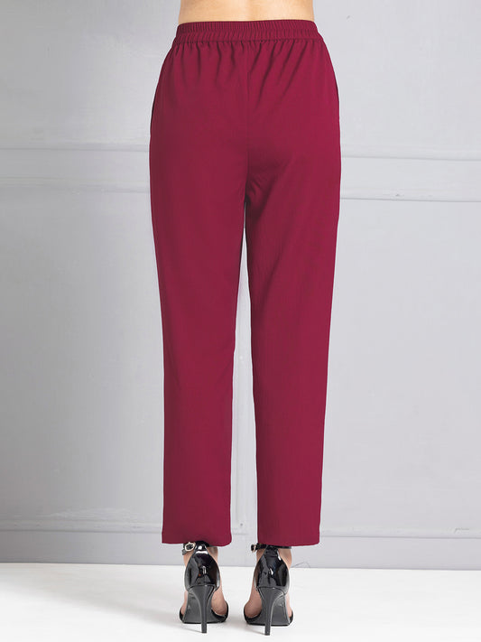 Burgundy Tapered Fit Trouser from Shaye India , Trouser for women