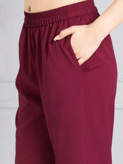 Burgundy Tapered Fit Trouser from Shaye India , Trouser for women