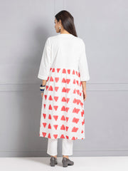 Red & White Ikat Print Gathered Kurta from Shaye , Kurta for women