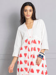 Red & White Ikat Print Gathered Kurta from Shaye , Kurta for women