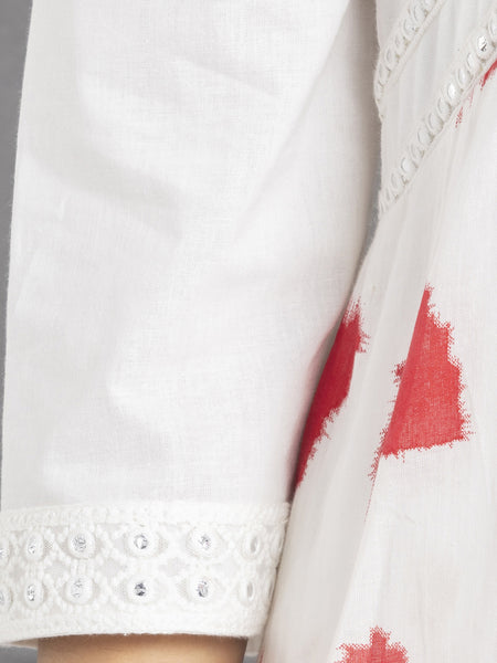 Red & White Ikat Print Gathered Kurta from Shaye , Kurta for women