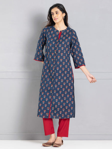 Blue Bagru Printed Front Open kurta from Shaye , Kurta for women