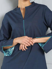 Navy Blue Lace & Embroidery Detailings Straight Kurta from Shaye , Kurta for women