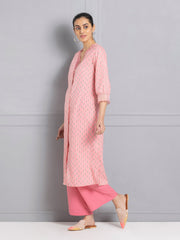 Pink Floral Printed & Embroidered Front Open Kurta from Shaye India , Kurta for women