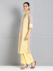 Beige & Yellow Floral Printed Straight Kurta from Shaye India , Kurta for women