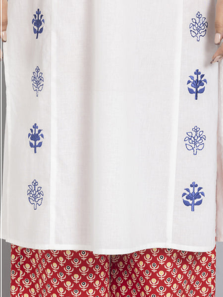 White Embroidered Panelled Straight Kurta Set from Shaye India , Kurta Set for women