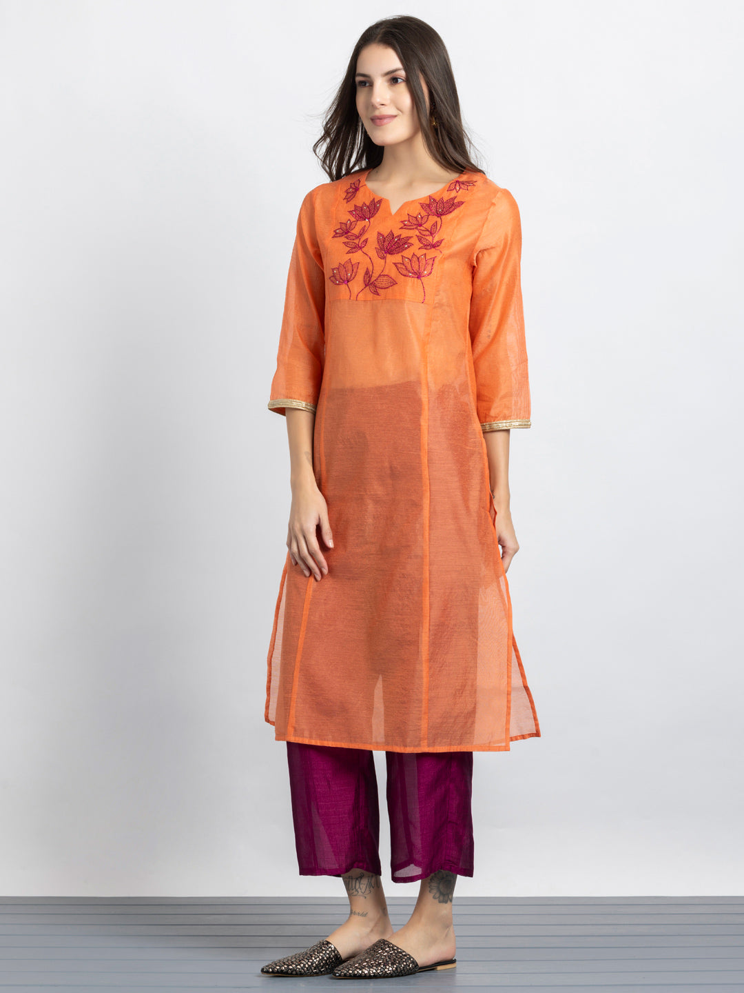 Coral Sequin & Embroidered Panelled Straight Kurta from Shaye India , Kurta for women