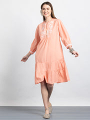Peach Embroidered Cotton Ethnic Dress from Shaye India , Dress for women