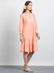 Peach Embroidered Cotton Ethnic Dress from Shaye India , Dress for women