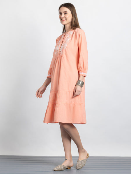 Peach Embroidered Cotton Ethnic Dress from Shaye India , Dress for women