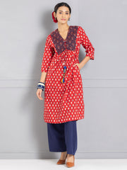 Maroon Printed & Embroidered Tasseled Kurta from Shaye India , Kurta for women