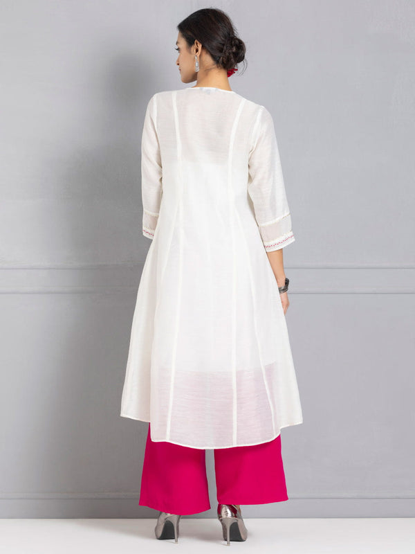 Ivory Floral Embroidered Chanderi Kurta from Shaye India , Kurta for women