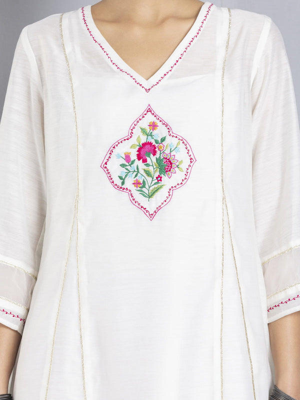 Ivory Floral Embroidered Chanderi Kurta from Shaye India , Kurta for women