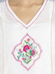 Ivory Floral Embroidered Chanderi Kurta from Shaye India , Kurta for women
