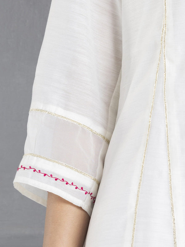 Ivory Floral Embroidered Chanderi Kurta from Shaye India , Kurta for women