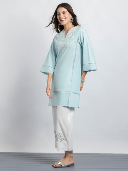 Blue Floral Embroidered Straight Kurta from Shaye India , Kurta for women