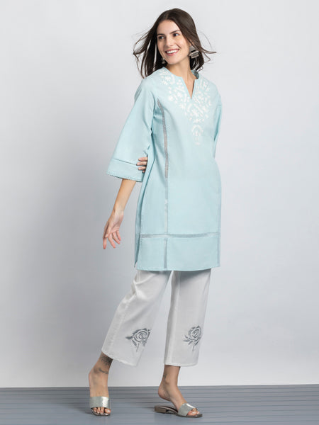 Blue Floral Embroidered Straight Kurta from Shaye India , Kurta for women