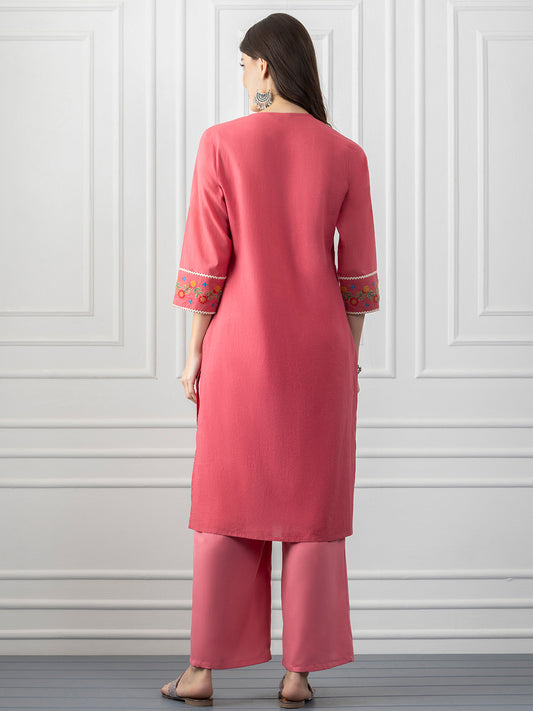 Coral Embroidered Straight Cotton Kurta from Shaye India , Kurta for women