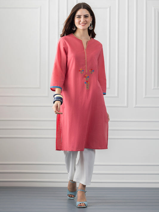 Coral Floral Embroidered Straight Kurta from Shaye India , Kurta for women