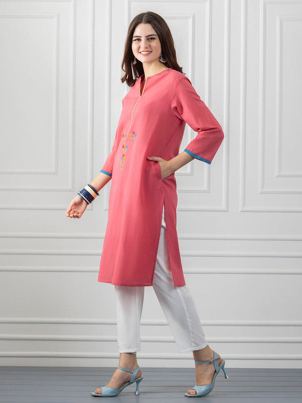 Coral Floral Embroidered Straight Kurta from Shaye India , Kurta for women