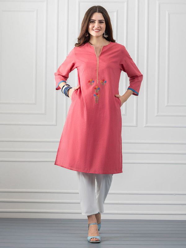Coral Floral Embroidered Straight Kurta from Shaye India , Kurta for women